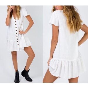 Princess Polly Boho White Linen Button Down Mini Dress Cottage Core Costal